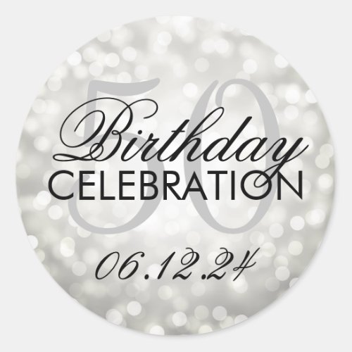 Elegant 50th Birthday Party Silver Glitter Lights Classic Round Sticker