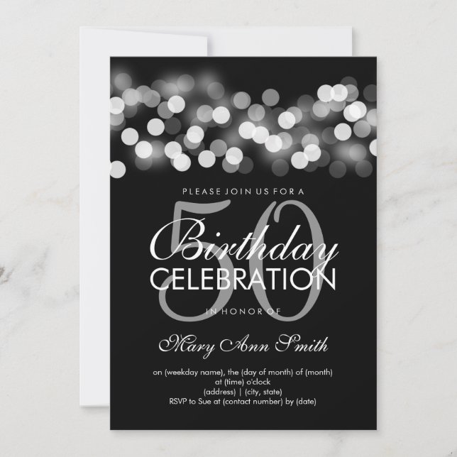 Elegant 50th Birthday Party Silver Hollywood Glam Invitation (Front)