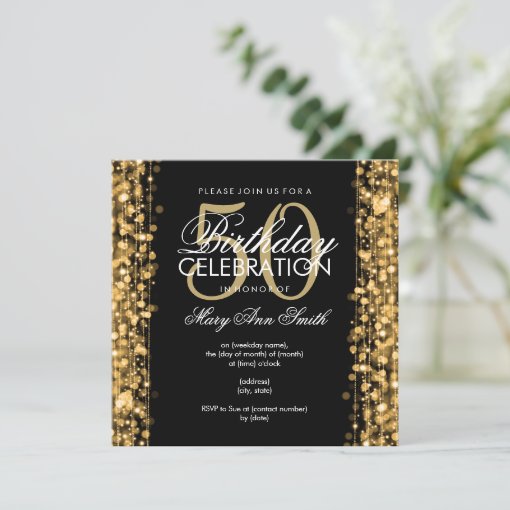Elegant 50th Birthday Party Sparkles Gold Invitation | Zazzle