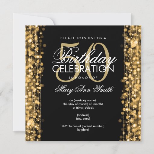 Elegant 50th Birthday Party Sparkles Gold Invitation | Zazzle