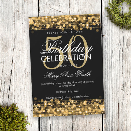 Elegant 50th Birthday Party Sparkles Gold Invitation