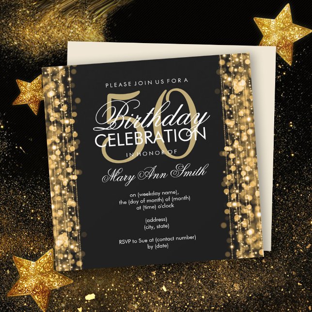 Elegant 50th Birthday Party Sparkles Gold Invitation (Creator Uploaded)