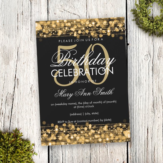 Elegant 50th Birthday Party Sparkles Gold Invitation (Creator Uploaded)