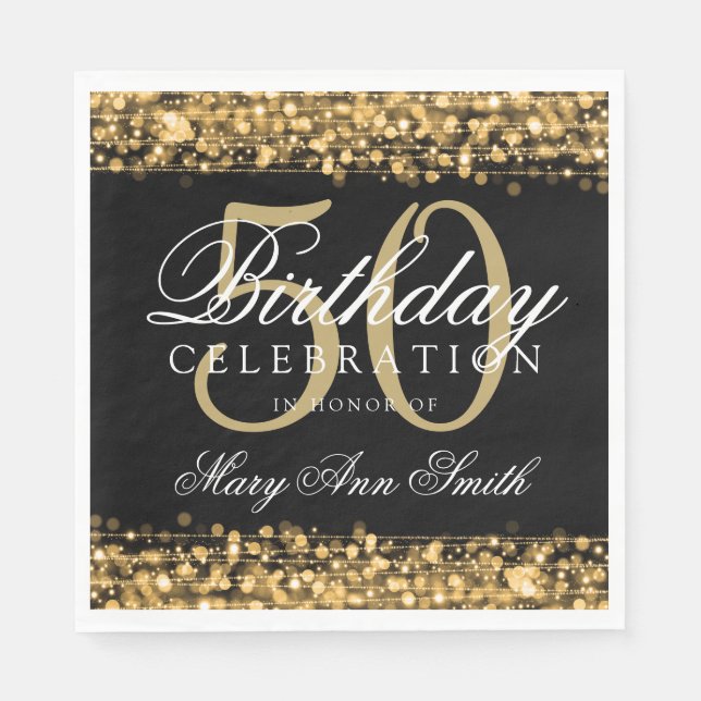 Elegant 50th Birthday Party Sparkles Gold Paper Napkins (Front)