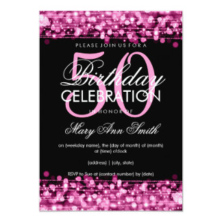 Elegant 50th Birthday Party Sparkles Pink Card