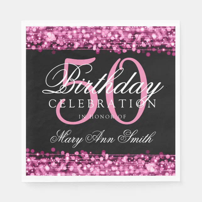 Elegant 50th Birthday Party Sparkles Pink Paper Napkins Zazzle