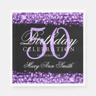 Elegant 50th Birthday Party Sparkles Purple Paper Napkins