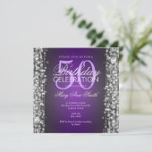Elegant 50th Birthday Party Sparkles Purple Silver Invitation (Standing Front)