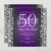 Elegant 50th Birthday Party Sparkles Purple Silver Invitation (Front/Back)
