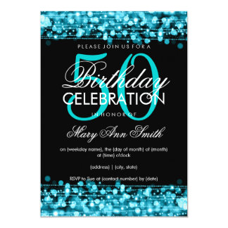 Elegant 50th Birthday Party Sparkles Turquoise Card