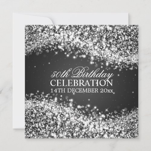 Elegant 50th Birthday Party Sparkling Wave Black Custom Invite