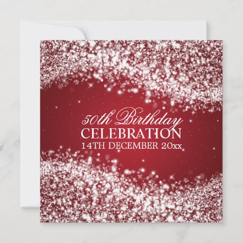 Elegant 50th Birthday Party Sparkling Wave Red Personalized Invites