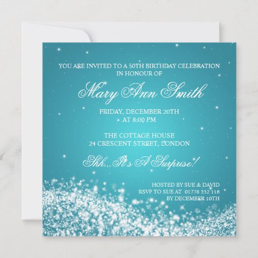 Elegant 50th Birthday Party Sparkling Wave Turquoi Invitation Zazzle