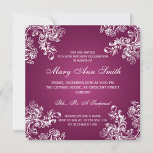 Elegant 50th Birthday Party Vintage Swirls 2 Pink Invitation