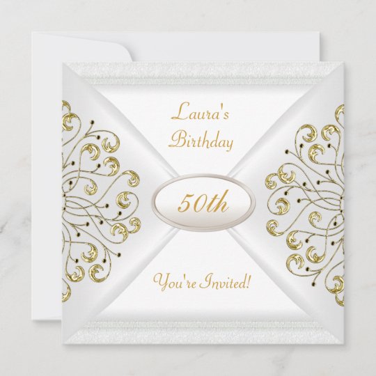 Elegant 50th Birthday Party White Gold Invitation | Zazzle.com