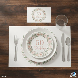 Elegant 50th Birthday Personalized Floral Wreath Placemat