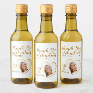 Elegant 50th Birthday Photo White Gold Thank You Wine Label