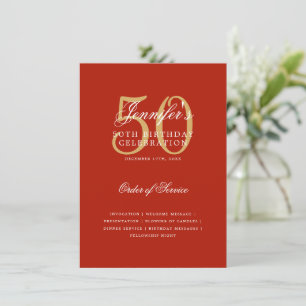 Elegant 50th Birthday Program Gold Red Menu