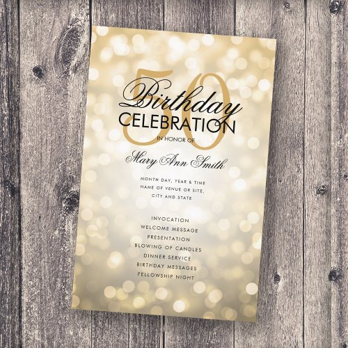 Elegant 50th Birthday Program Lights Gold w Menu