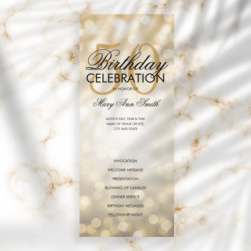 Elegant 50th Birthday Program Lights Gold w Menu