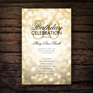Elegant 50th Birthday Program Lights Gold w/ Menu  Flyer