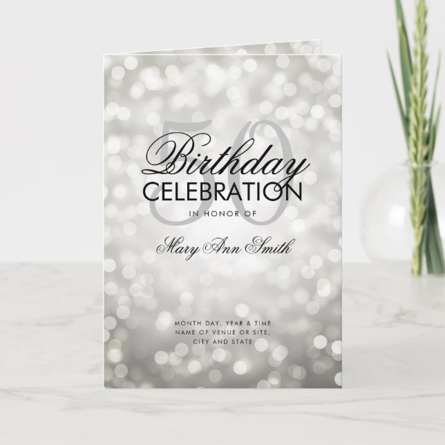 Elegant 50th Birthday Program Lights Silver Menu (Front)