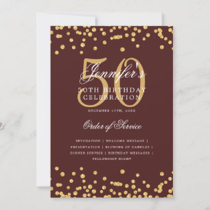 Elegant 50th Birthday Program Menu Gold Burgundy 