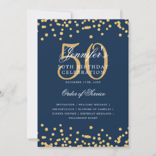 Elegant 50th Birthday Program Menu Gold Navy Blue