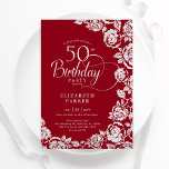 Elegant 50th Birthday Red Silver Roses Invitation<br><div class="desc">Red silver floral 50th birthday party invitation. Elegant design featuring roses,  faux gold foil and typography script font. Trendy invite card perfect for a stylish female bday celebration. Can be customized to any age. Personalize with your own details. Printed Zazzle invitations or instant download digital printable template.</div>