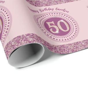 Elegant 50th Birthday Rose Gold Glitter & Stripes Wrapping Paper