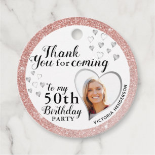 Elegant 50th Birthday Rose Gold Glitter Thank You Favor Tags