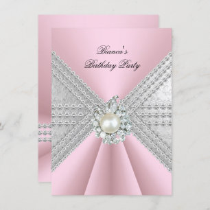 Elegant 50th Birthday Silver Pink Diamond Pearl Invitation