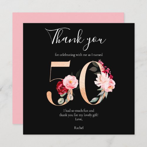 Elegant 50th Birthday Thank You Flat Card