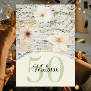 Elegant 50th Birthday Vintage Music Floral Invitation