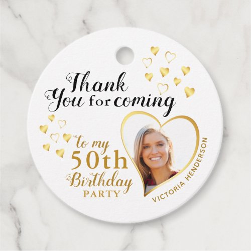 Elegant 50th Birthday White Black Gold Thank You Favor Tags