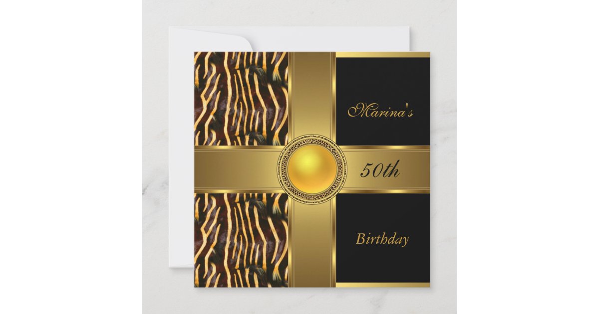 Elegant 50th Birthday Wild Black Gold Jewel Invitation | Zazzle