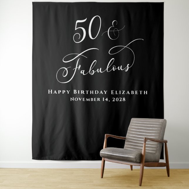 Elegant 50th Black Birthday Party Tapestry (In Situ)