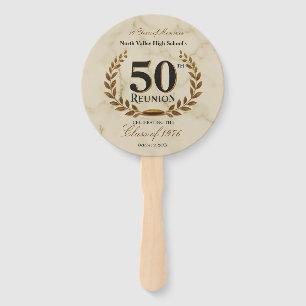 Elegant 50th Class Reunion Marble Gold Laurel Hand Fan