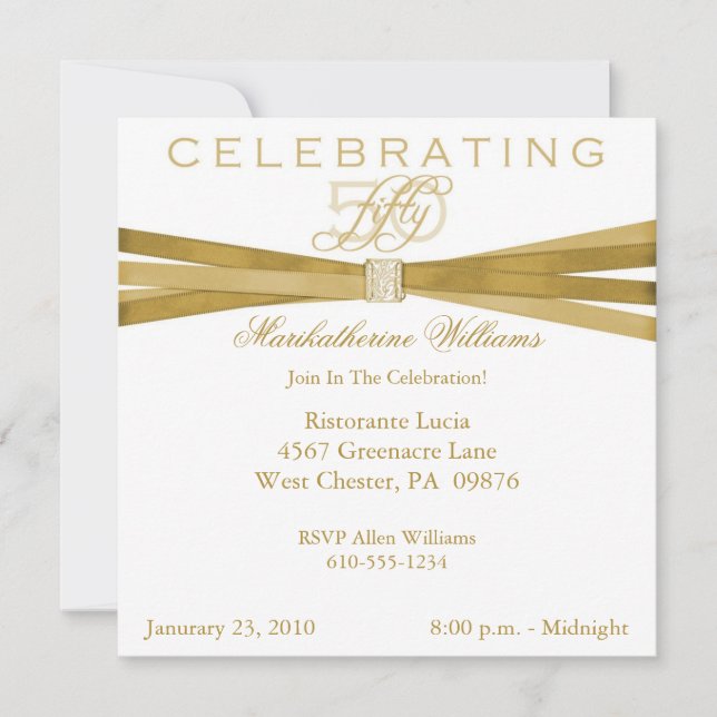 Elegant 50th- Fiftieth Birthday Party Invitations (Front)