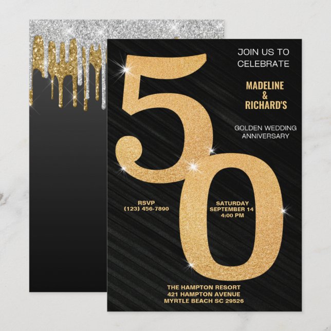 Elegant 50th Gold Anniversary Celebration Invitation (Front/Back)