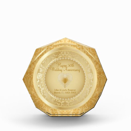Elegant 50th  Gold Wedding Anniversary Acrylic Award