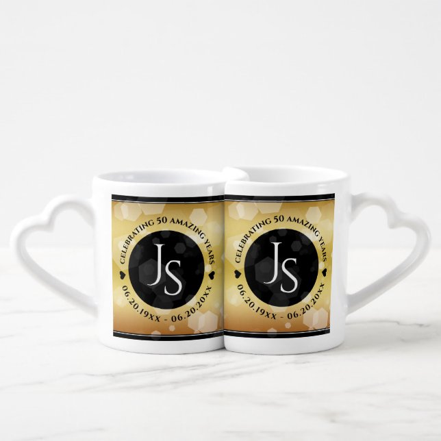 Elegant 50th Gold Wedding Anniversary Celebration Coffee Mug Set (Front Nesting)