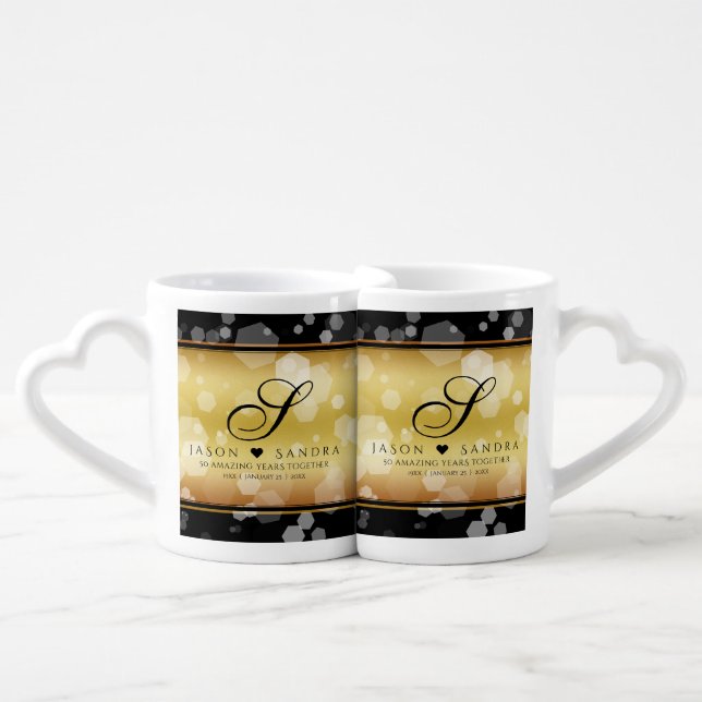 Elegant 50th Gold Wedding Anniversary Celebration Coffee Mug Set (Front Nesting)
