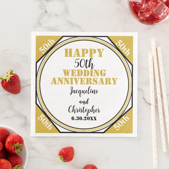 Elegant  50th Gold Wedding Anniversary  Paper Dinner Napkins (Insitu)