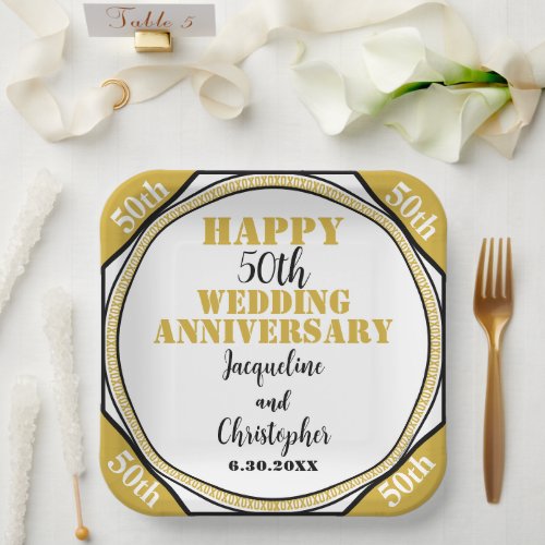 Elegant  50th Gold Wedding Anniversary  Paper Plates