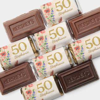Elegant 50th Gold Wildflower Party Candy Chocolate Hershey's Miniatures