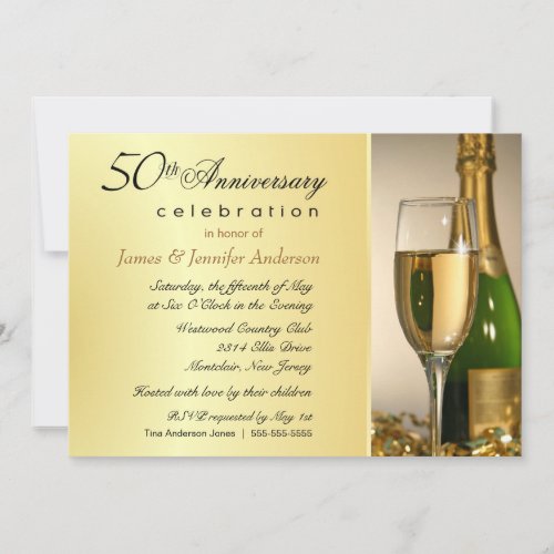 Elegant 50th Golden Annniversary Party Invitations