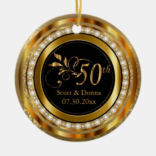 Elegant 50th Golden Diamond Anniversary Ceramic Ornament