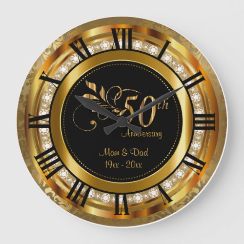 Elegant 50th Golden Diamond Anniversary Large Clock