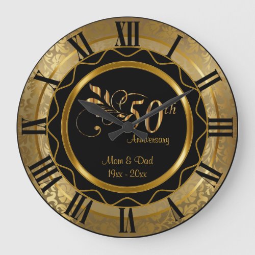 Elegant 50th Golden Diamond Anniversary Large Clock